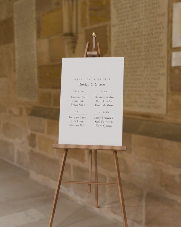 Table plan · The classic, photographed on an easel (the easel is scenery, never sold)