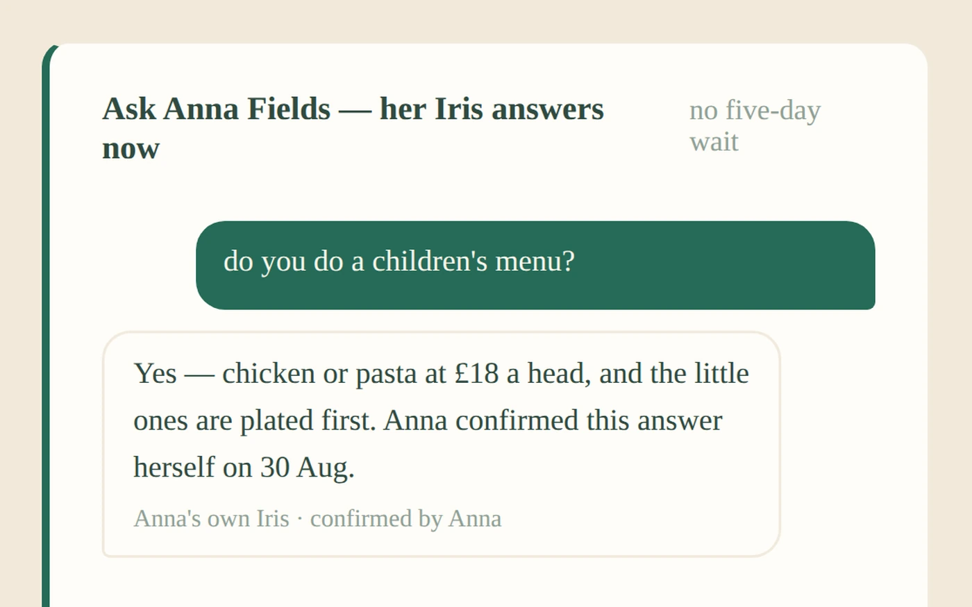 Ask their Iris &mdash; the question, and the answer from the record